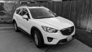 A clean white suv that has recently been detailed inside and out.